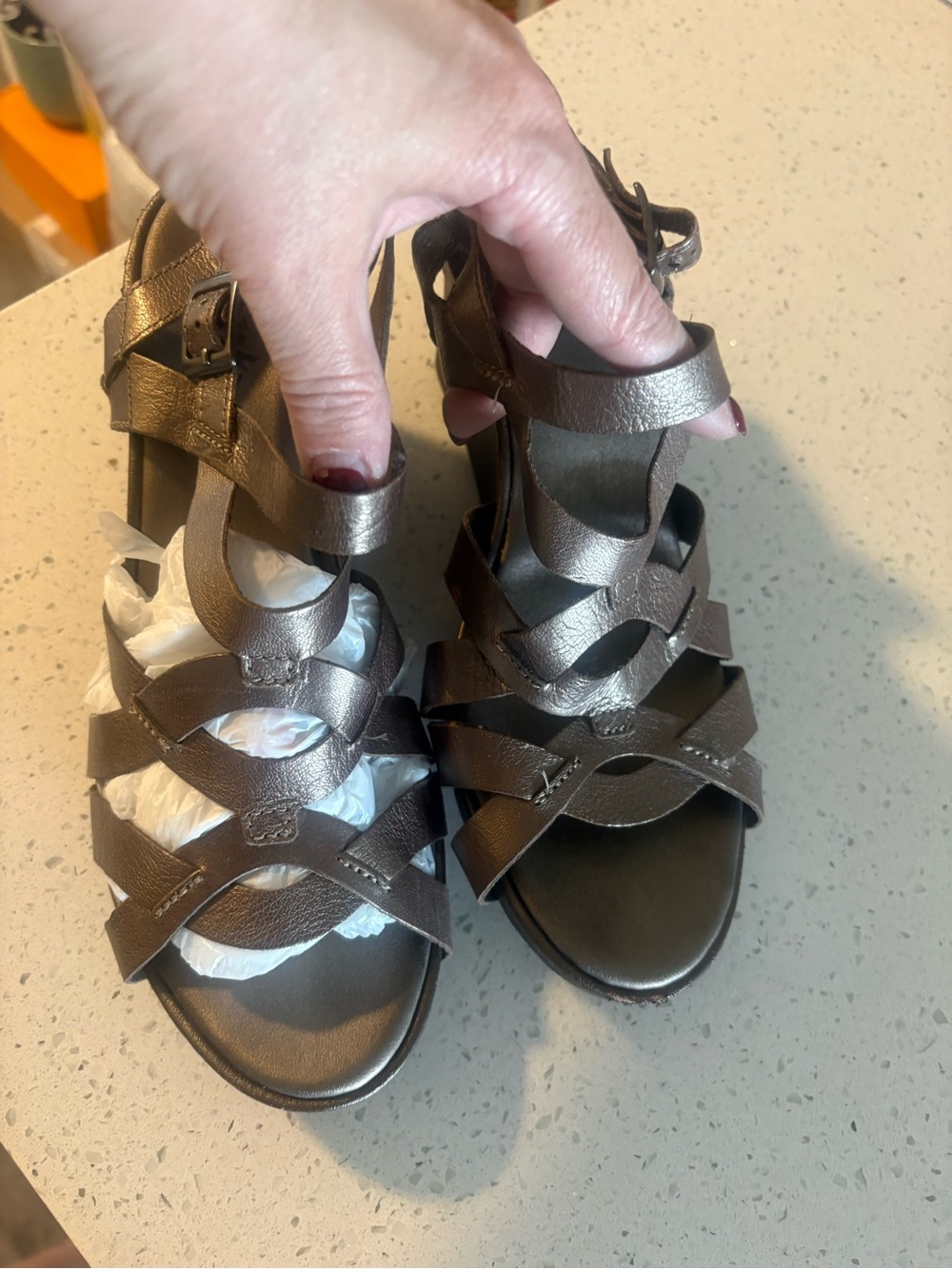 Clarks Women's Metallic Brown Strappy Wedge Sandals